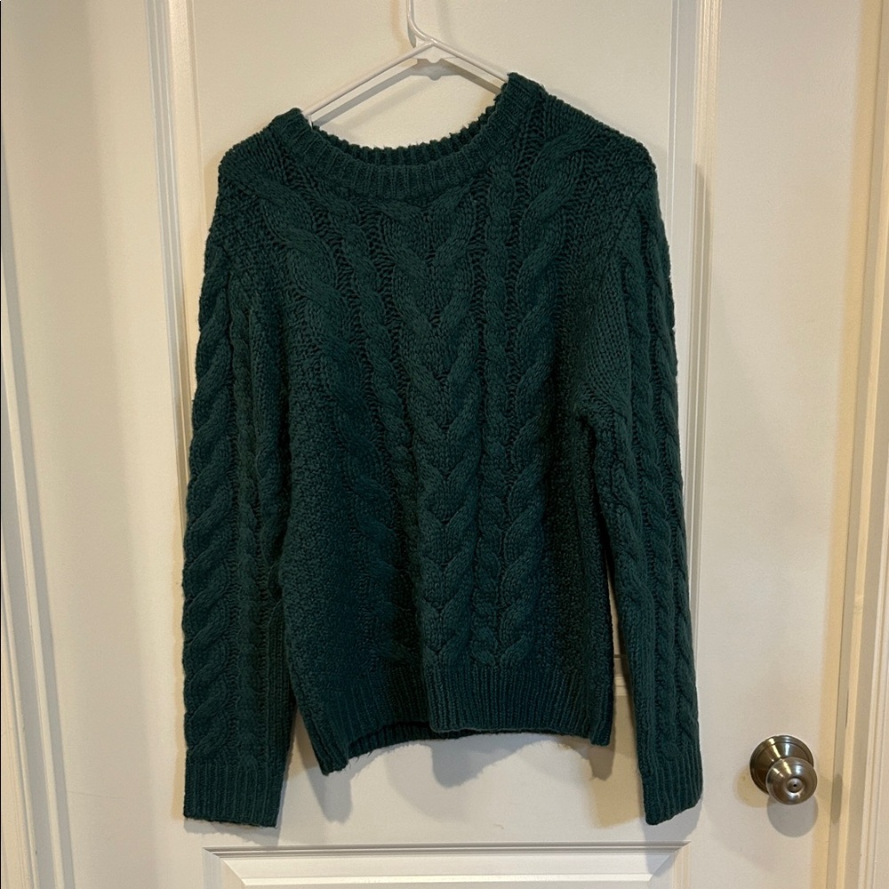 miami Forest Green Cable Knit Crewneck Sweater